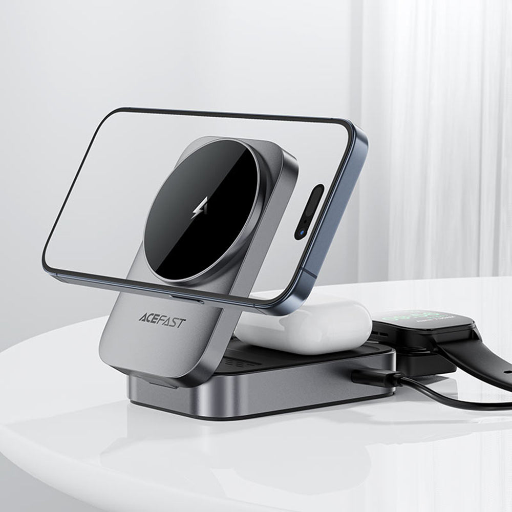 Caricabatterie Wireless Rete Acefast E22 3in1, 22.5W, 1.67A, Grigio