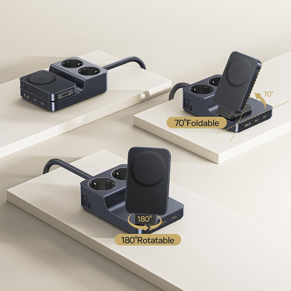 Caricabatterie Stazione Baseus Nomos ND11 QI 6in1, 67W, 3.35A, 1 x USB-A - 2 x USB-C - 2 x Schuko, Nero P80015804213-00