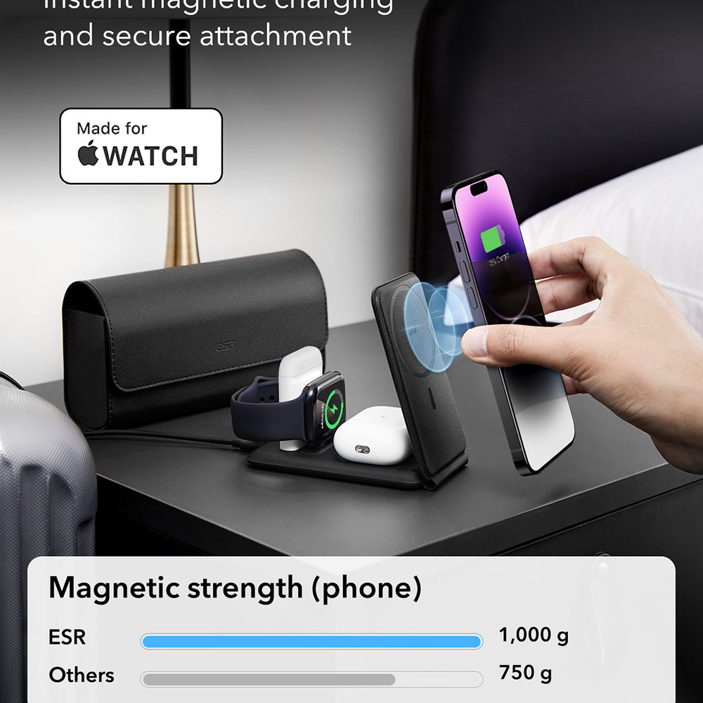 ESR Travel 3in1 Wireless Network Charger, 15W, 1.67A, Black