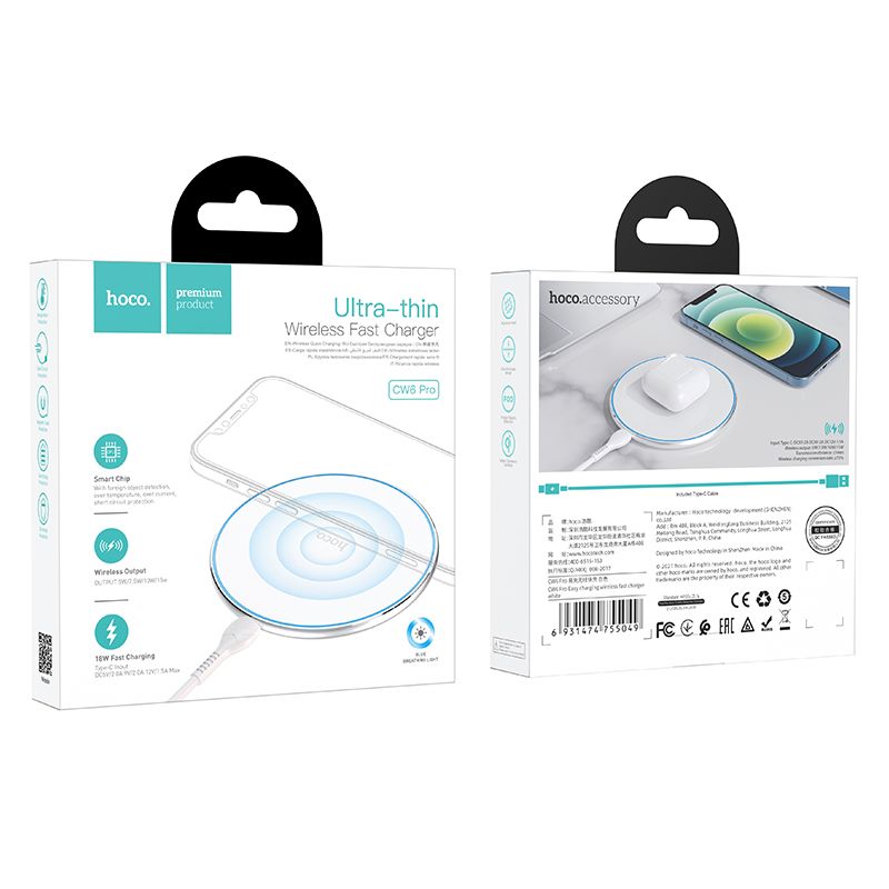 Caricabatterie Wireless Retea HOCO CW6 Pro, 15W, 1.67A, Bianco