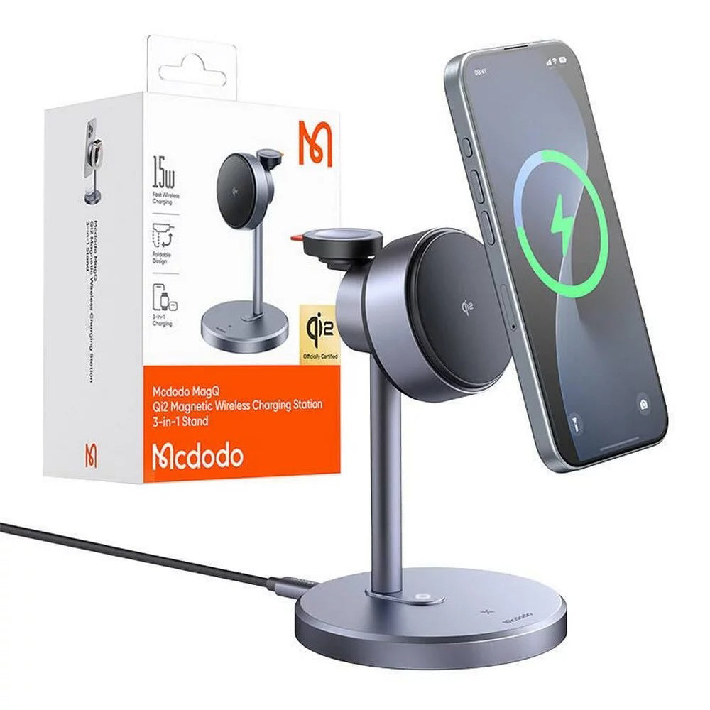 Caricatore Wireless da Rete McDodo CH-2460 Swan 3in1, 22.5W, 1.67A, Grigio