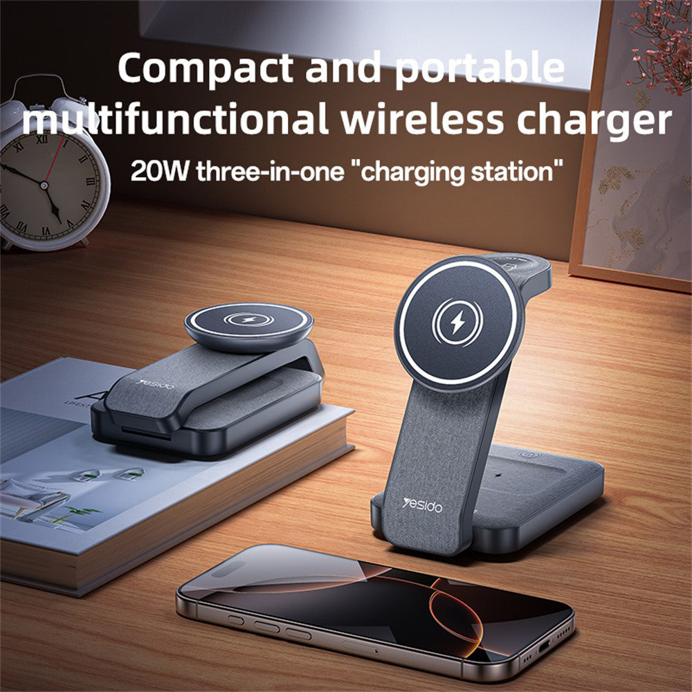 Caricabatterie Wireless Yesido DS26 3in1, 15W, 1.67A, Grigio