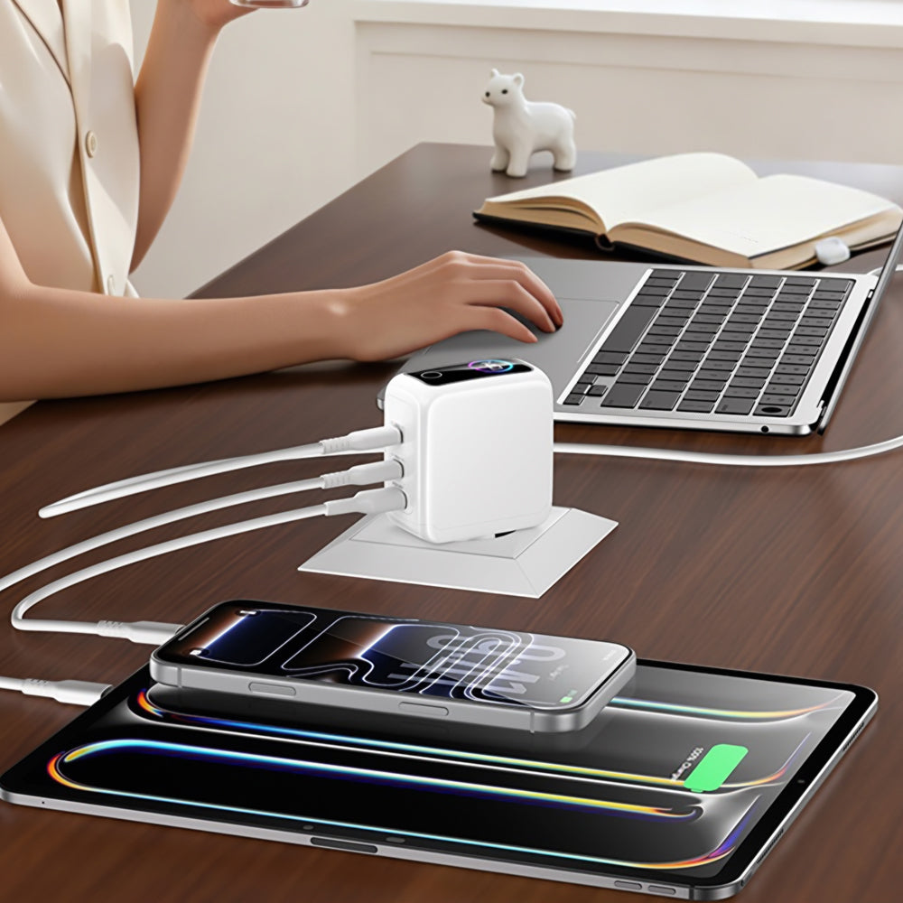 Caricatore da rete Yesido YC114 Display, 140W, 5A, 1 x USB-A - 2 x USB-C, Bianco