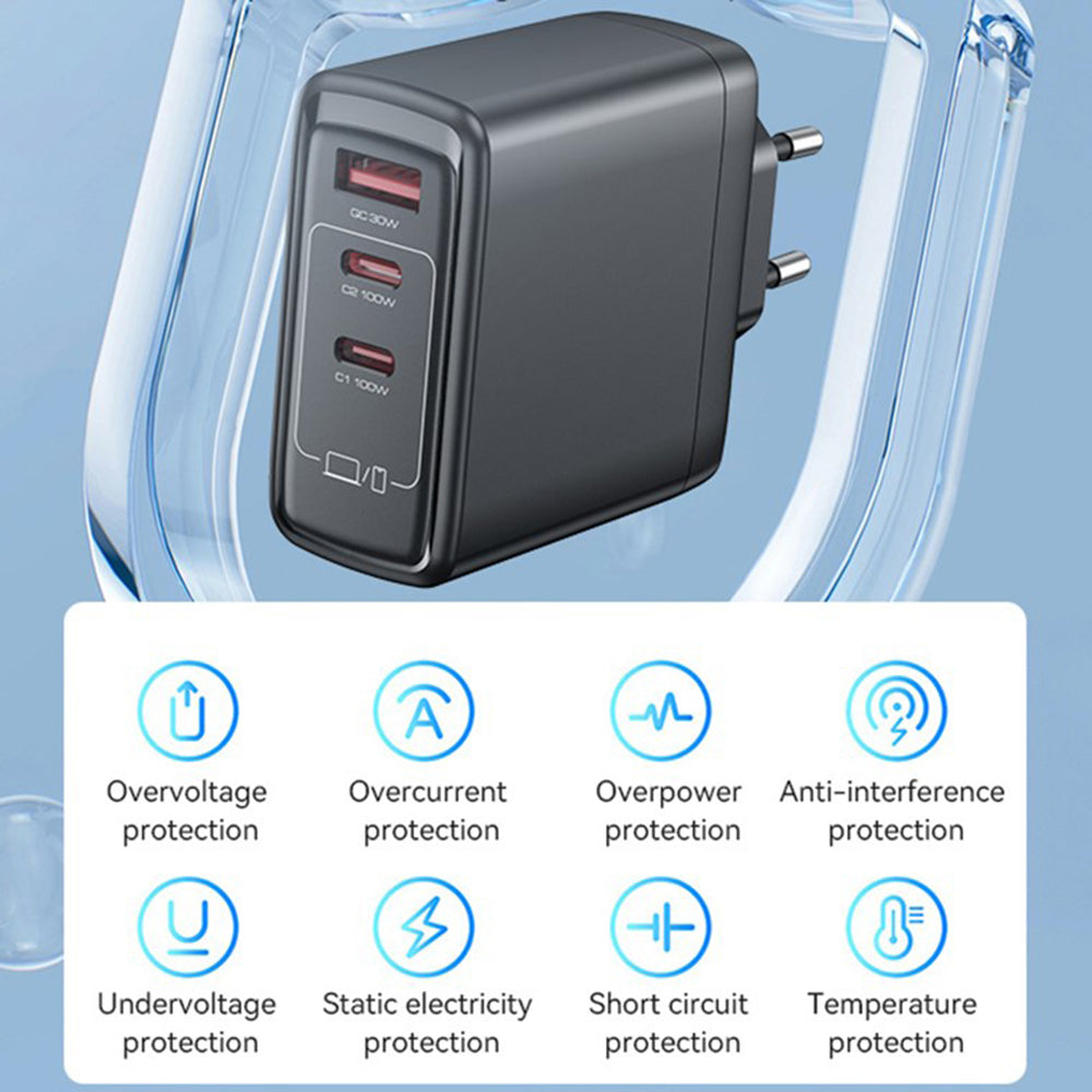 Caricabatterie Rete Yesido YC142, 100W, 5A, 1 x USB-A - 2 x USB-C, Nero