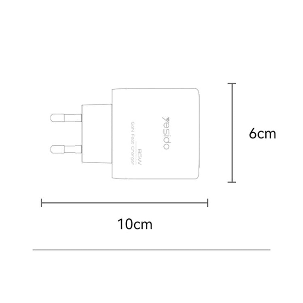 Caricabatterie Rete Yesido YC144, 65W, 3.25A, 1 x USB-A - 2 x USB-C, Nero