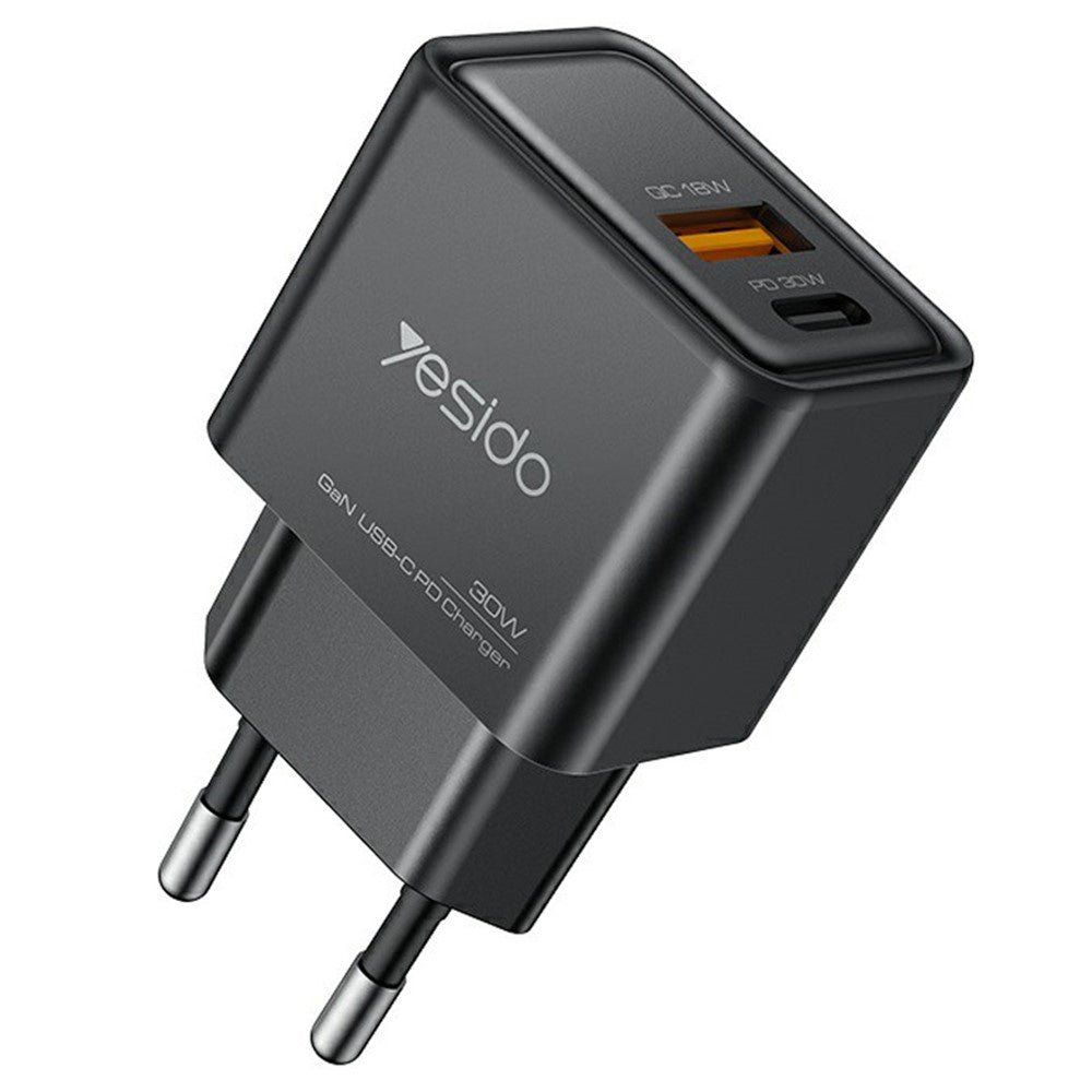 Caricabatterie Rete Yesido YC64, 30W, 3A, 1 x USB-A - 1 x USB-C, Nero
