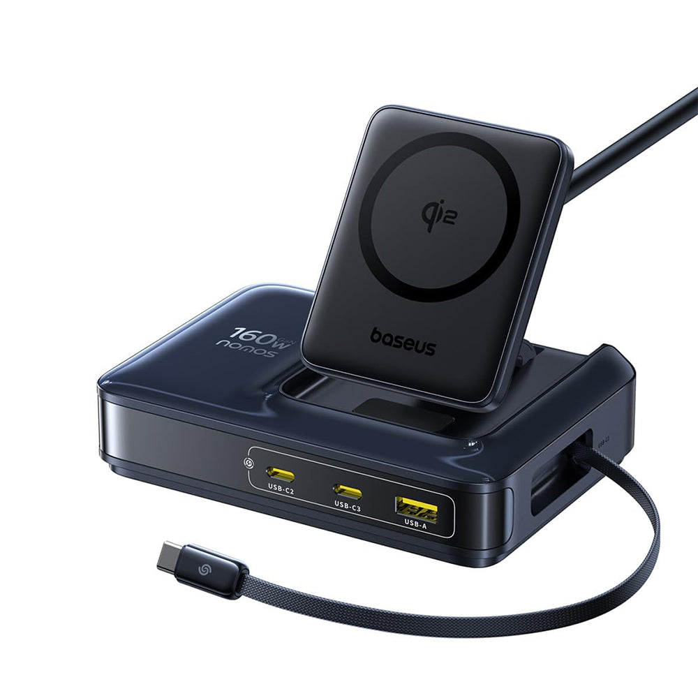Caricatore Stazione Baseus Nomos NH21 QI 5in1, 160W, 5A, 1 x USB-A - 2 x USB-C, Nero E0121700