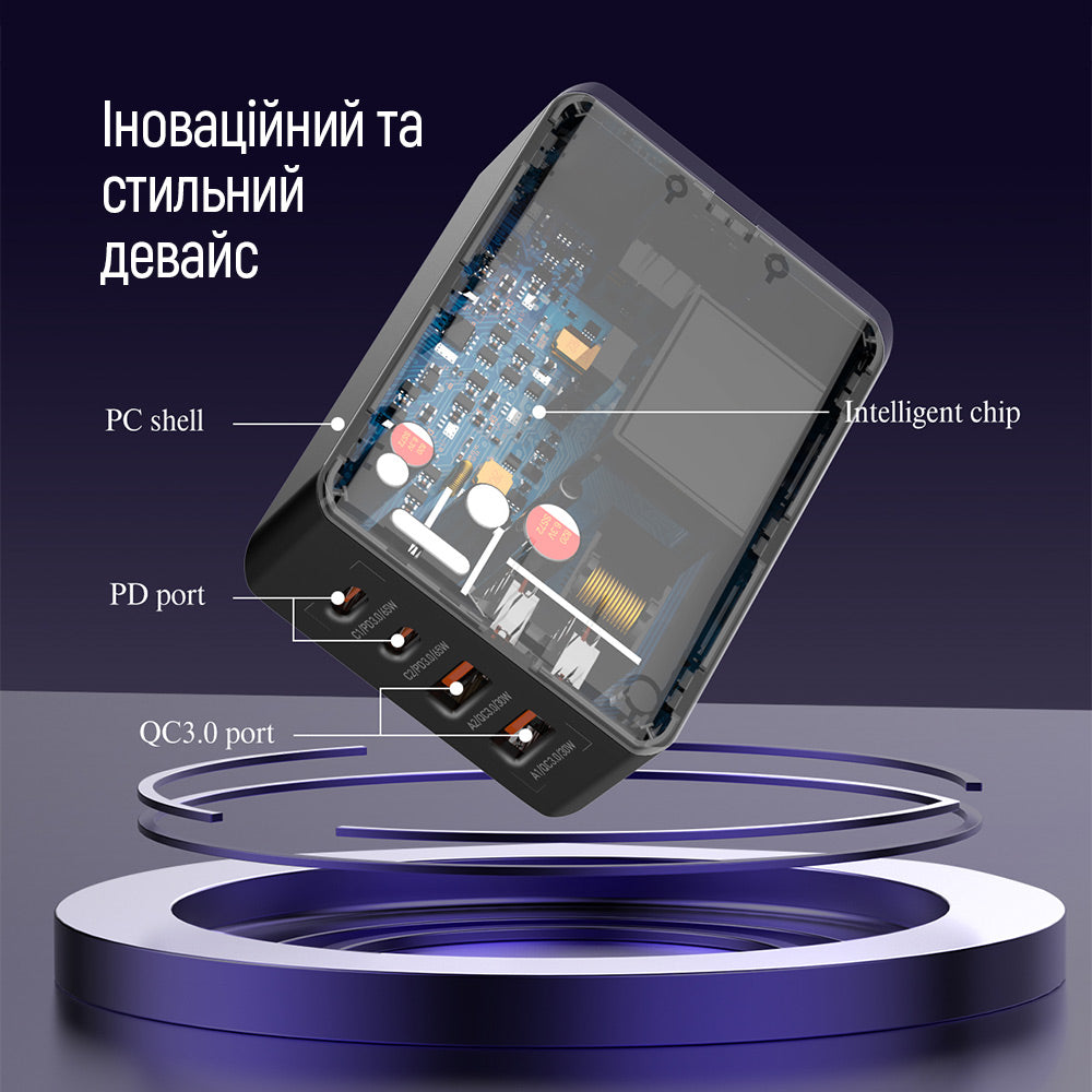 Caricabatterie Stazione ColorWay Display, 65W, 3.25A, 2 x USB-A - 2 x USB-C, Nero