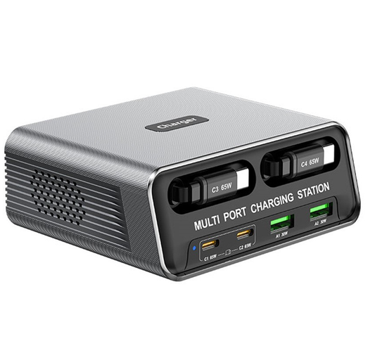 Caricatore Stazione Con Cavo USB-C OEM WLX-60C, 130W, 2 x USB-A - 2 x USB-C, Grigio
