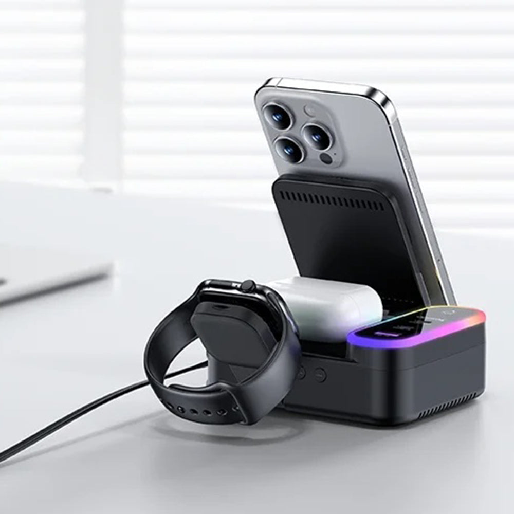 Caricabatterie Stazione Yesido DS38 Display QI 3in1, 65W, 3A, 1 x USB-A - 2 x USB-C, Nero