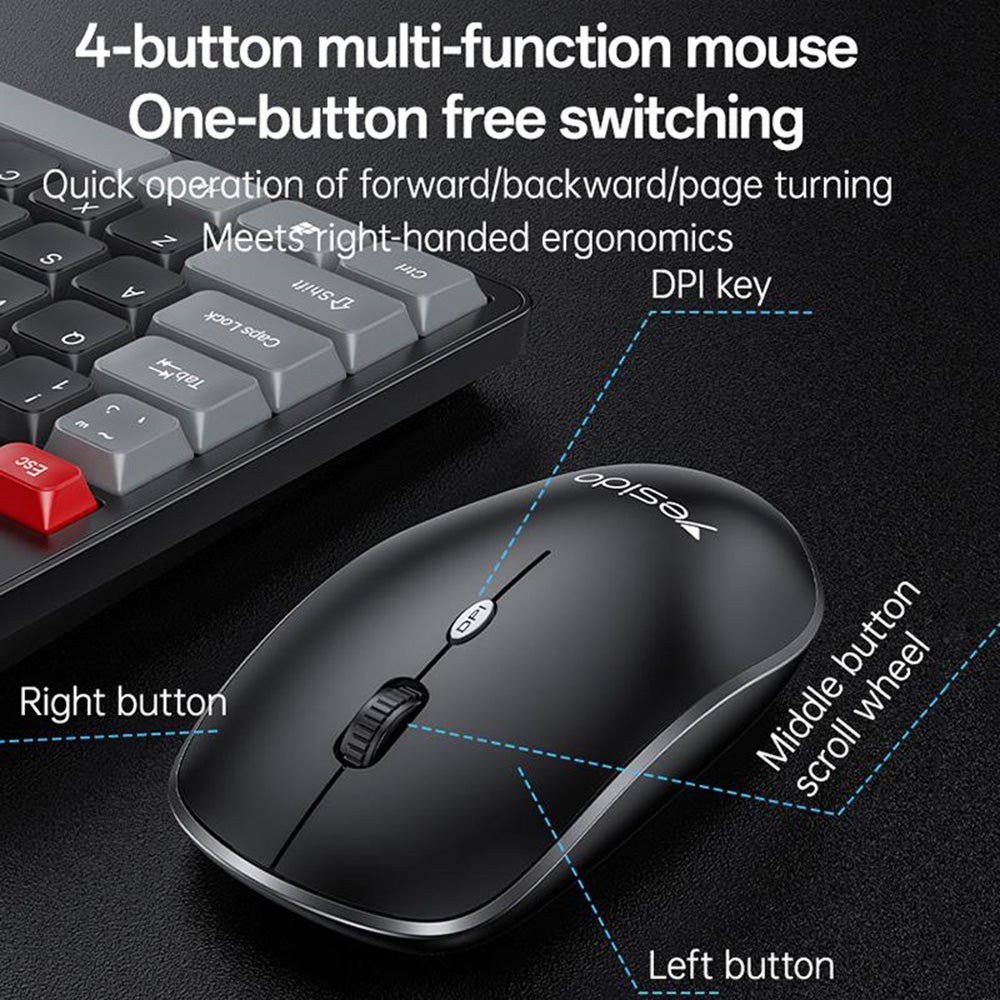 Kit Tastiera e Mouse Wireless Yesido KB43, Nero