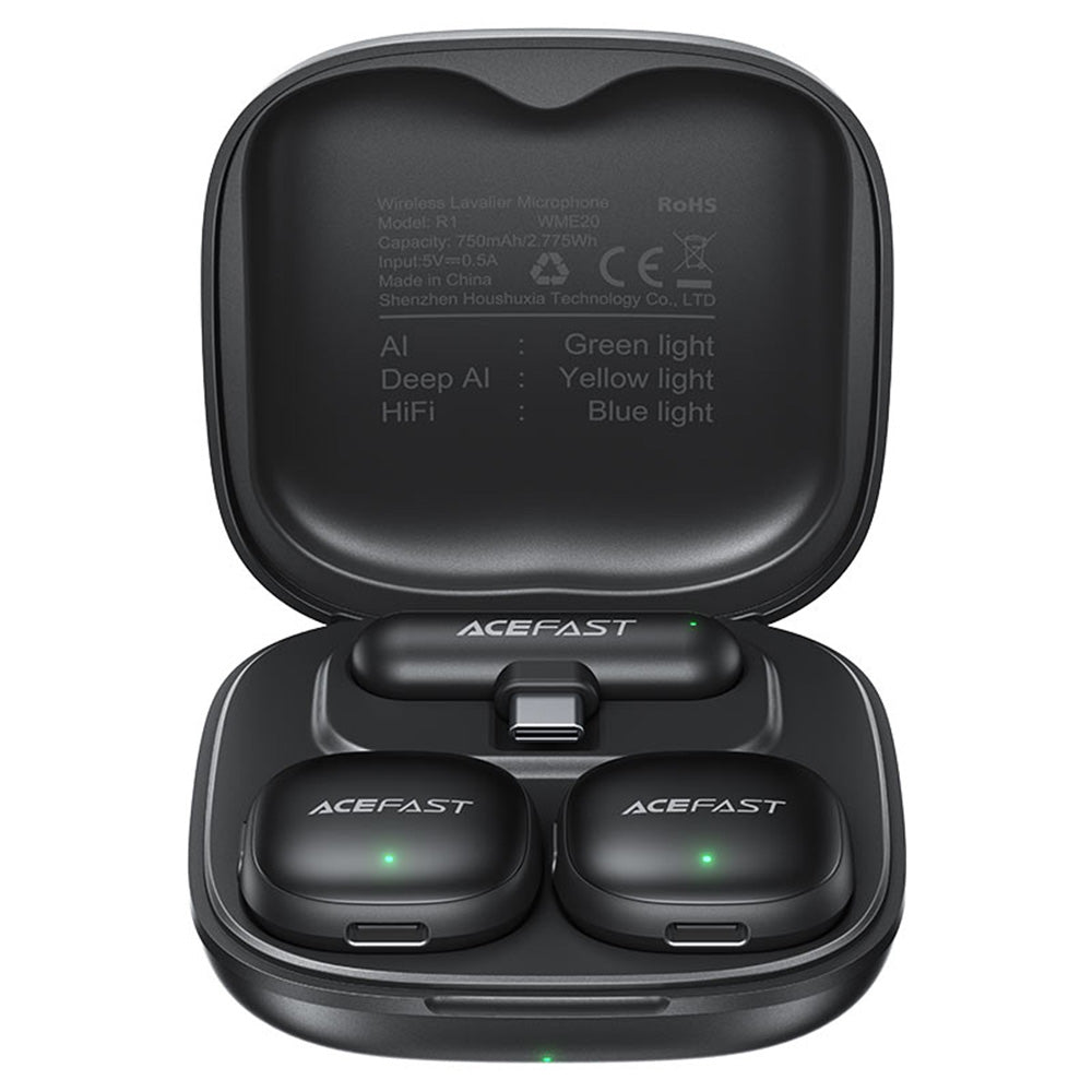 Lavalier Acefast R1, USB-C, Set 2 pezzi, Nero