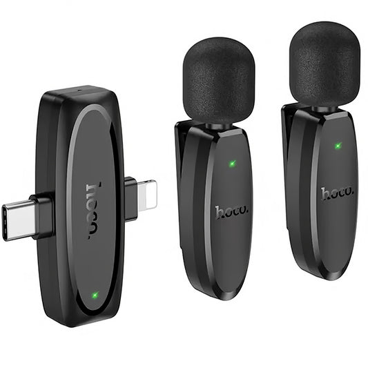 Lavalier Bluetooth HOCO L15, USB-C / Lightning, set 2 pezzi, nero
