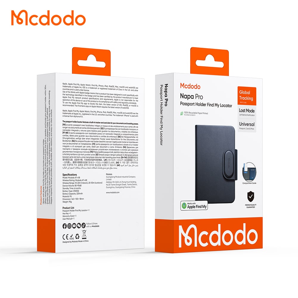 Mcdodo SmartTag Passport Napa Pro AT-4180 per iOS Series, Nero