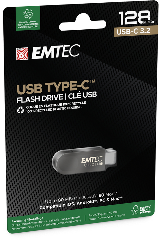 Memoria Esterna USB-C Emtec C280 Single, 128Gb ECMMD128GC2