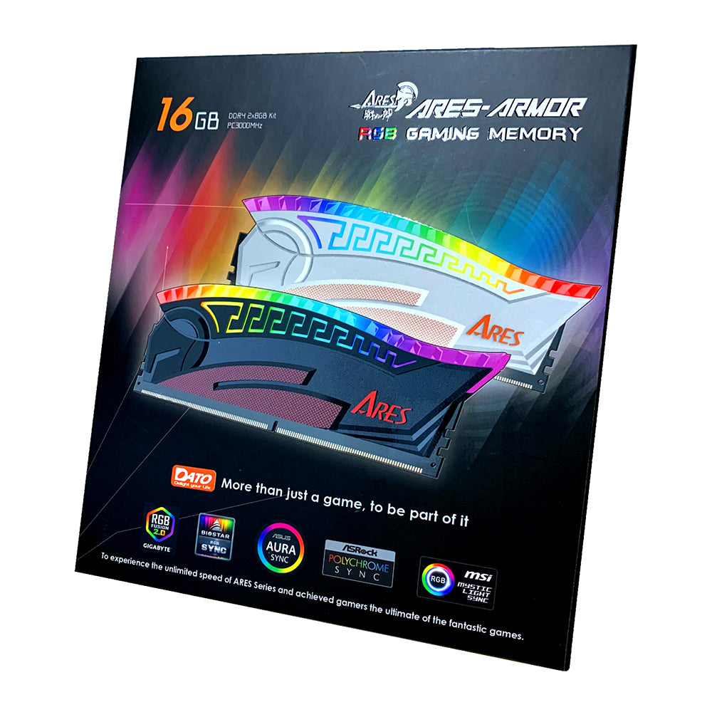 Memoria RAM Dato Ares Armor, DDR4, RGB, 8GB, 3200Mhz, CL16, Nera