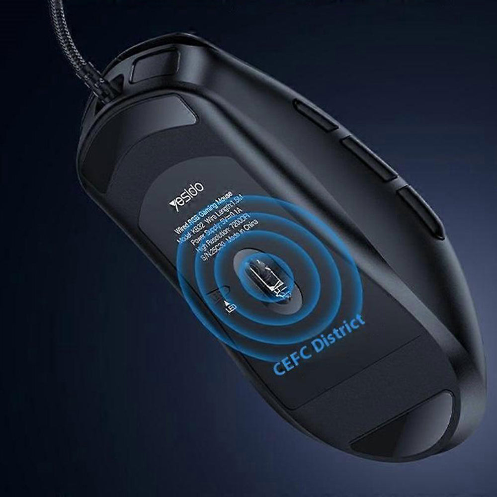 Mouse Gaming Cablato USB Yesido KB32, RGB, 7200DPI, Nero