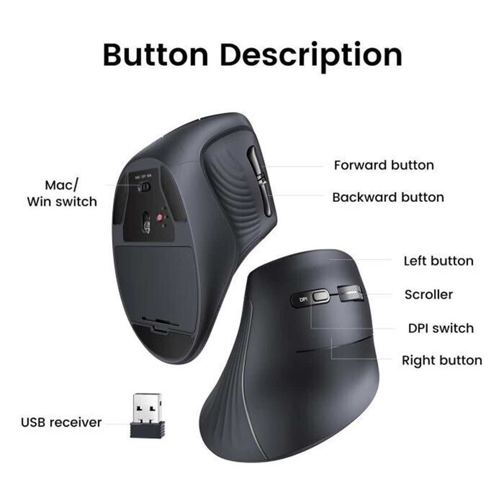 Mouse Wireless UGREEN MU008, 4000DPI, BT / Wi-Fi, Nero