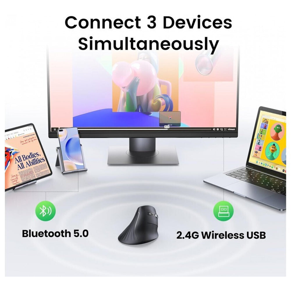 Mouse Wireless UGREEN MU008, 4000DPI, BT / Wi-Fi, Nero