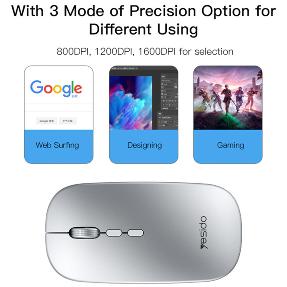 Mouse Wireless Yesido KB15, 800DPI - 1600DPI, Argento