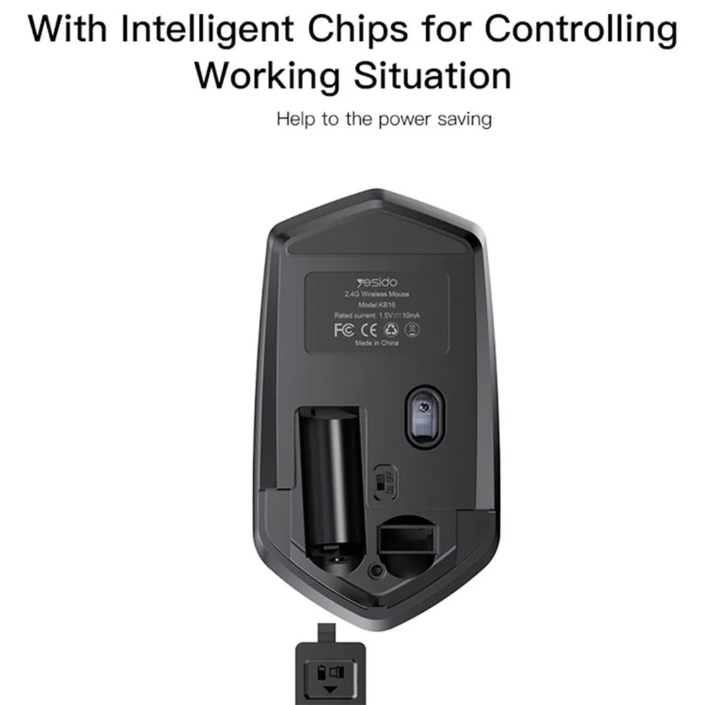 Mouse Wireless Yesido KB16, 1600DPI, Nero