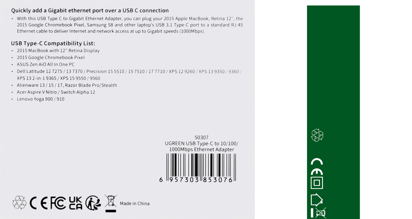 UGREEN US236 Network Card, RJ45, USB-C, Black