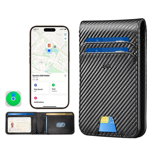 Portafoglio ESR Classic Geo Carbon con funzione Find My e Protezione RFID, Nero