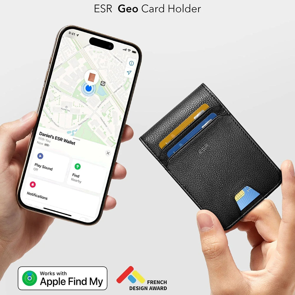Portafoglio ESR Classic Geo Carbon con funzione Find My e Protezione RFID, Nero