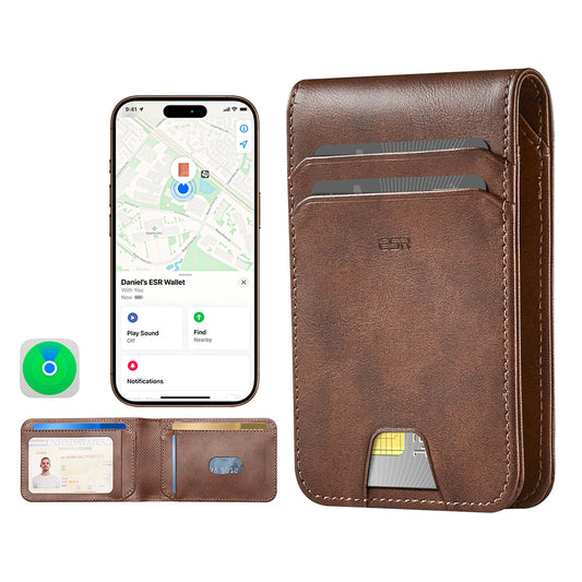 Portafoglio ESR Classic Geo con funzione Find My e Protezione RFID, Marrone
