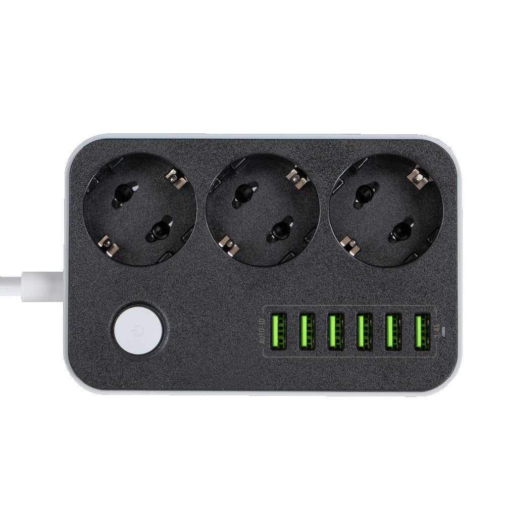 Prolunga ColorWay, 3 x Schuko - 6 x USB-A, Nero