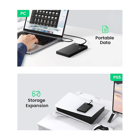 Rack UGREEN US221 (50743) per HDD / SSD SATA 2.5 pollici, USB-C, Nero