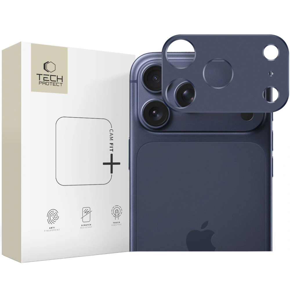 Cornice di protezione per la fotocamera posteriore Tech-Protect Camalloy Fit+ per Apple iPhone 17 Pro Max, Alluminio, Blu marino