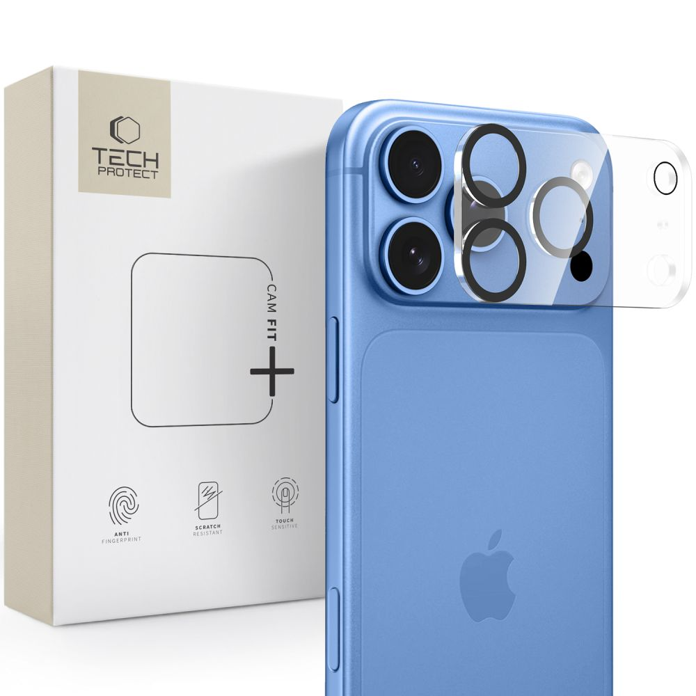 Cornice protettiva per fotocamera posteriore Tech-Protect Cam Fit+ per Apple iPhone 18 Pro, vetro temperato, trasparente