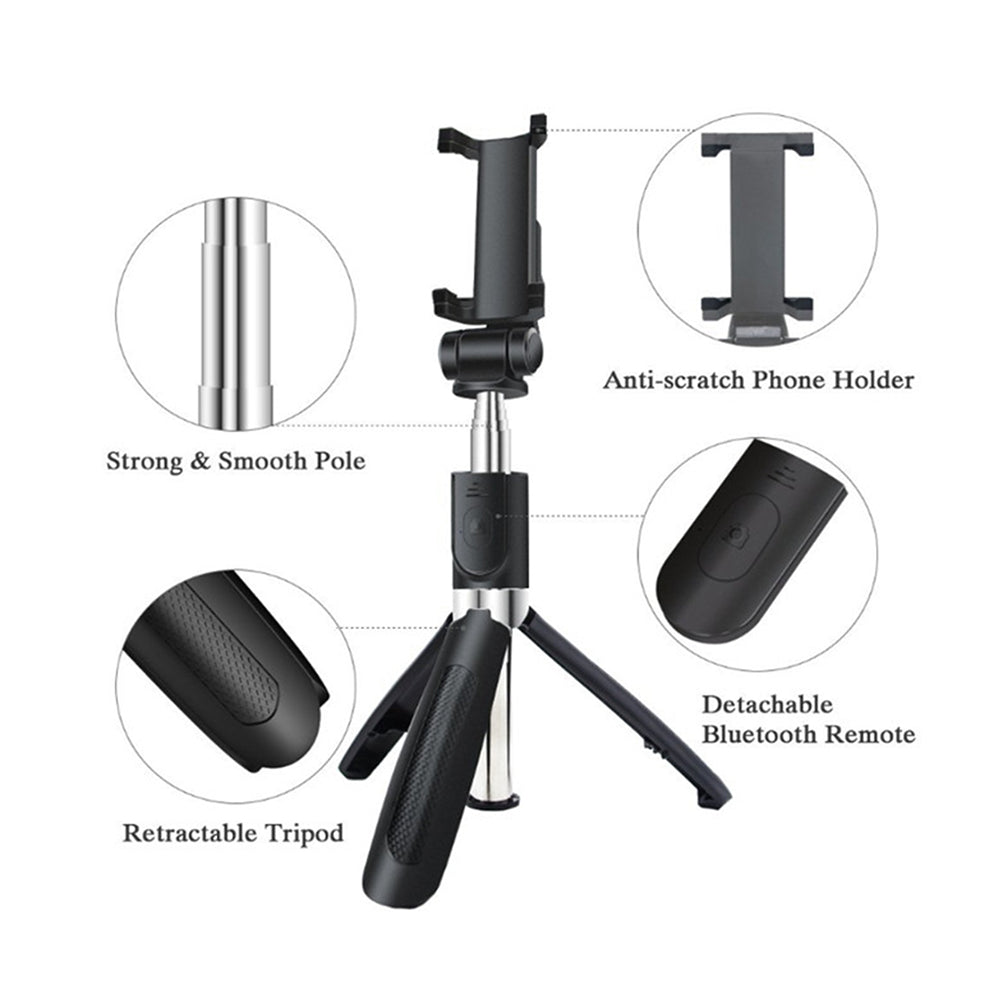 Selfie Stick Bluetooth Techsuit L01s, Universale, Nero