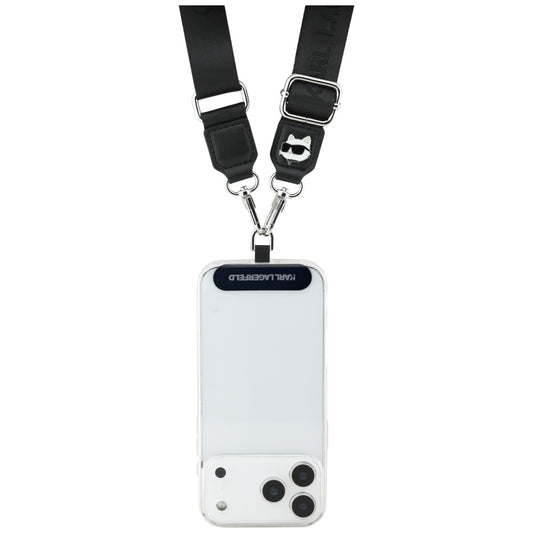 Karl Lagerfeld Choupette Metal Logo Phone Lanyard, Black