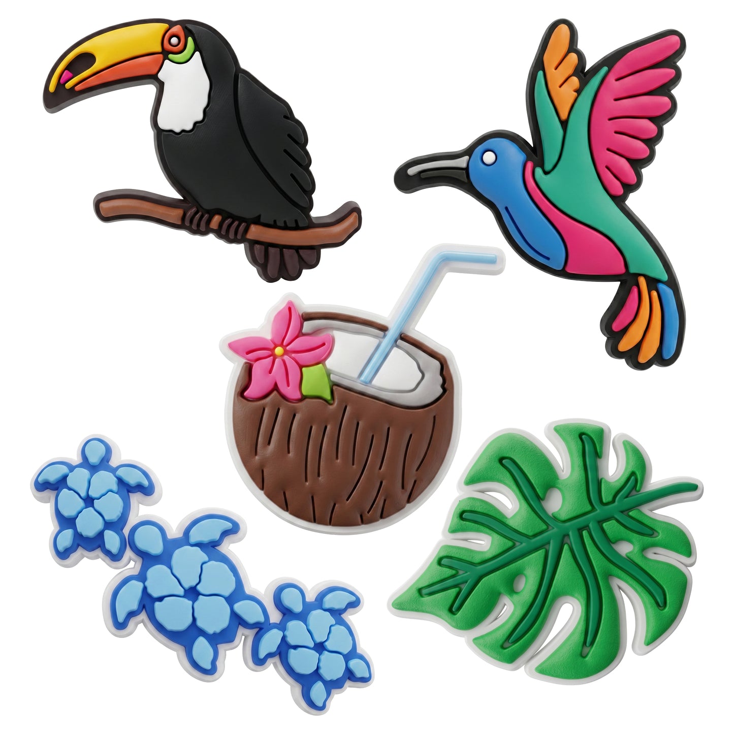 Sticker 3D OEM Tropical Birds per Custodia Telefono / Tablet, Set 5 pezzi, Multicolore