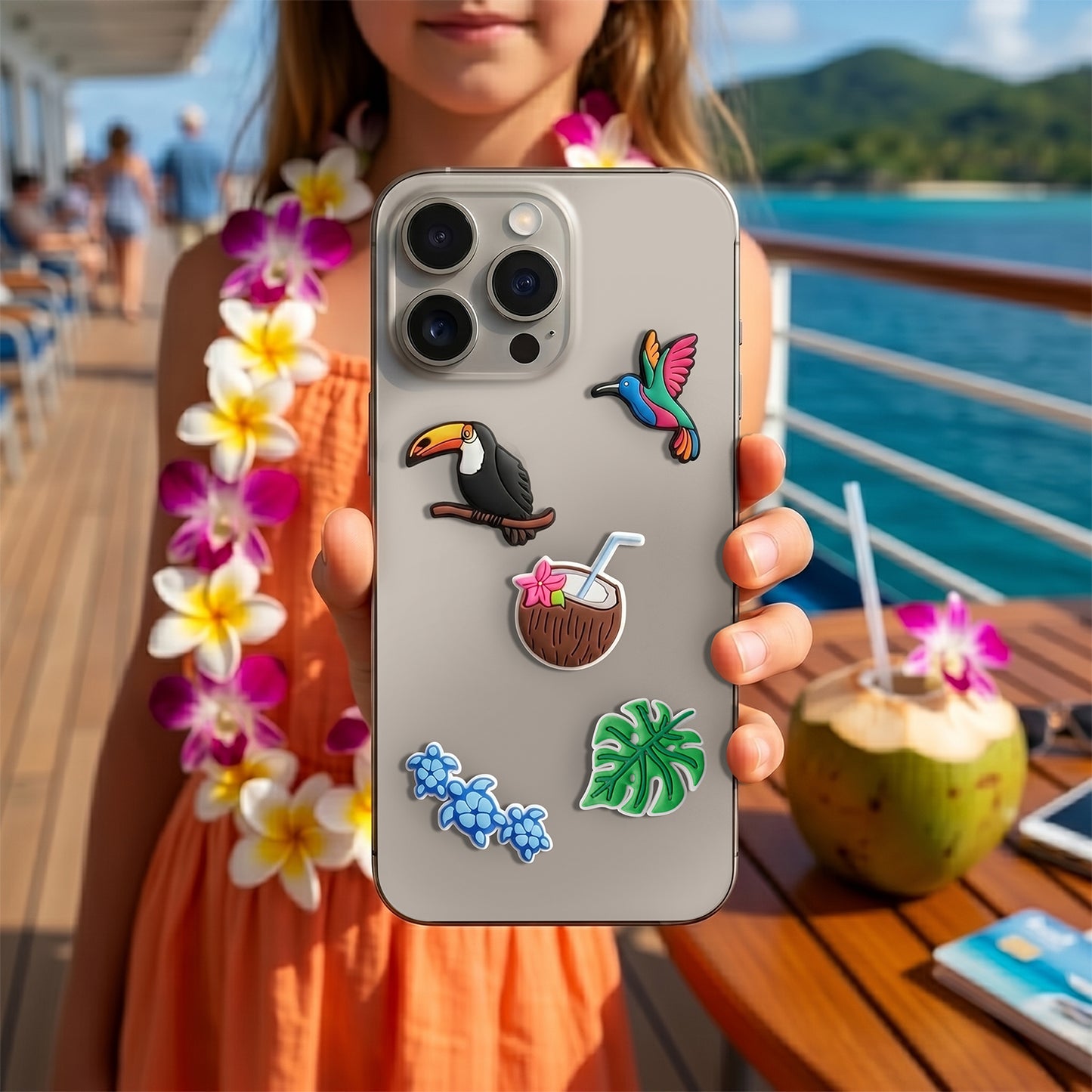 Sticker 3D OEM Tropical Birds per Custodia Telefono / Tablet, Set 5 pezzi, Multicolore