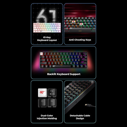 Tastiera Gaming HAVIT KB903L, RGB, 1.8m, Blu Bianco