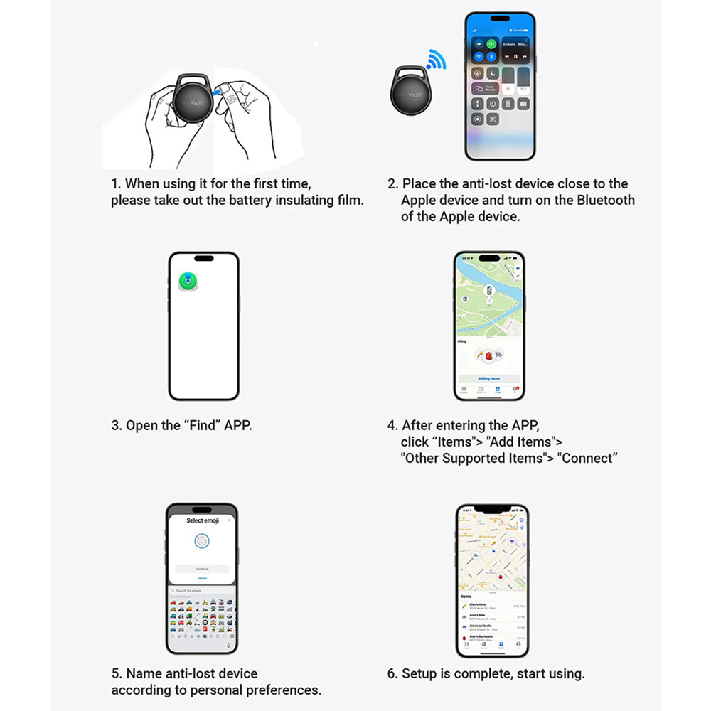 Acefast SmartTag S2 per serie iOS, Set 4 pezzi, Nero
