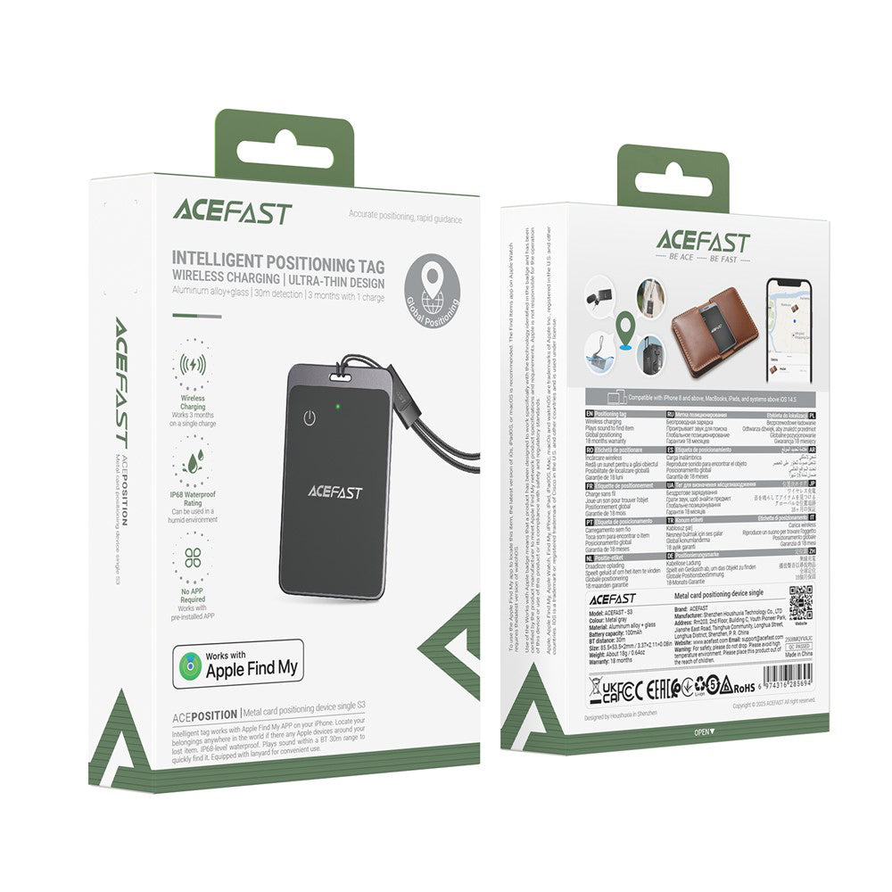 Acefast SmartTag S3 per serie iOS, Grigio