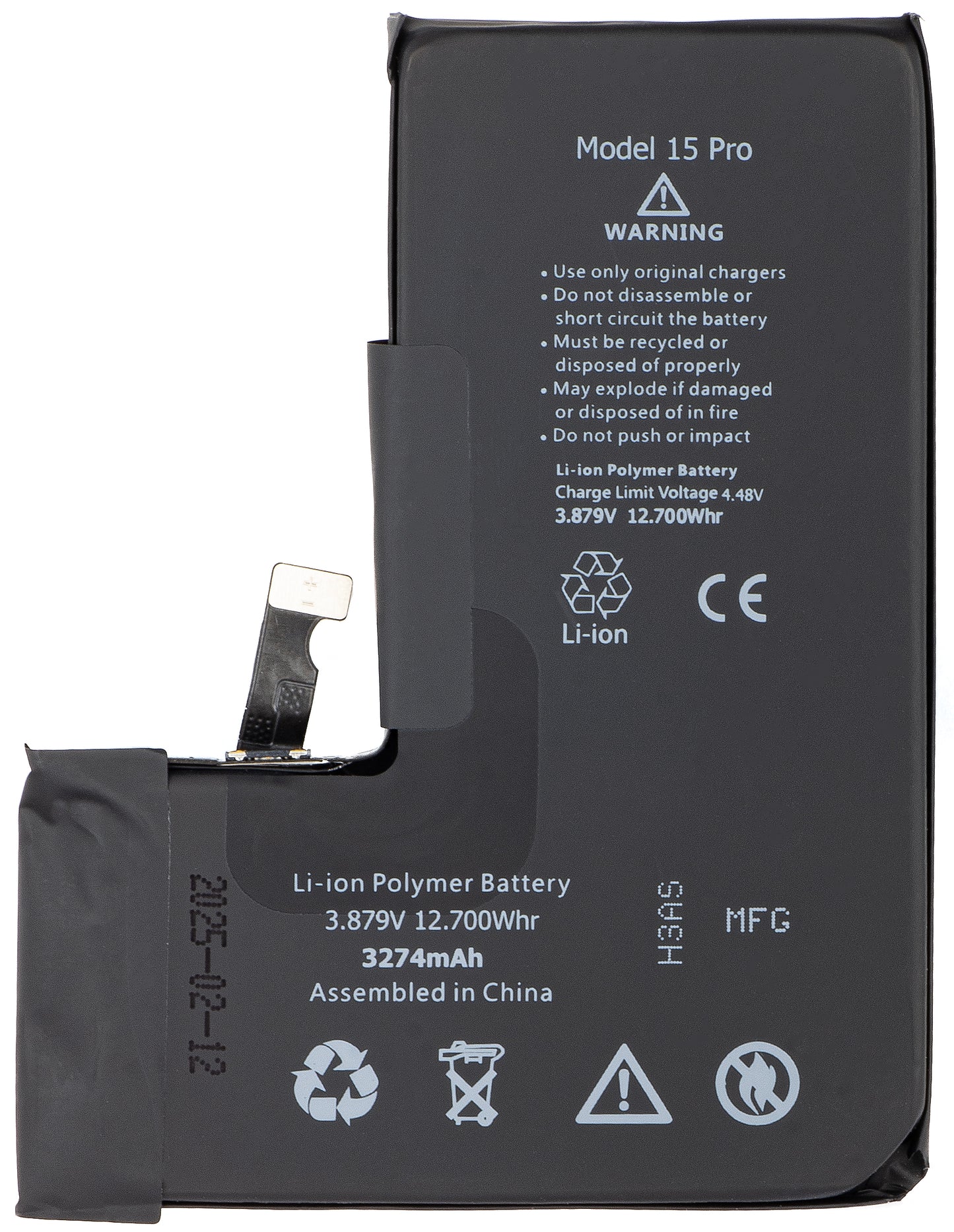 Batteria Apple iPhone 15 Pro, con integrazione Banda Flex BMS (non richiede saldatura contatti)