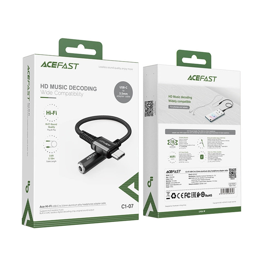 Adattatore Audio USB-C - 3.5mm Acefast C1-07, Nero