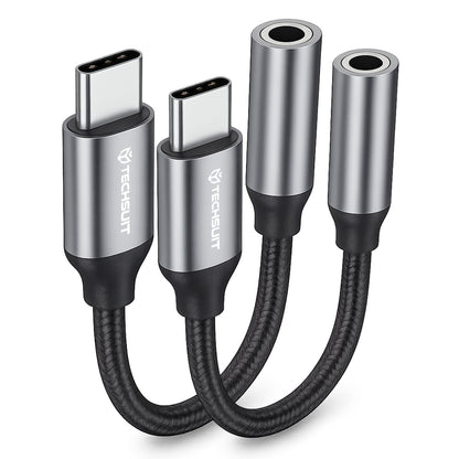 Adattatore Audio USB-C - 3.5mm Techsuit AC12 FuseXound, Grigio, Set 2 pezzi