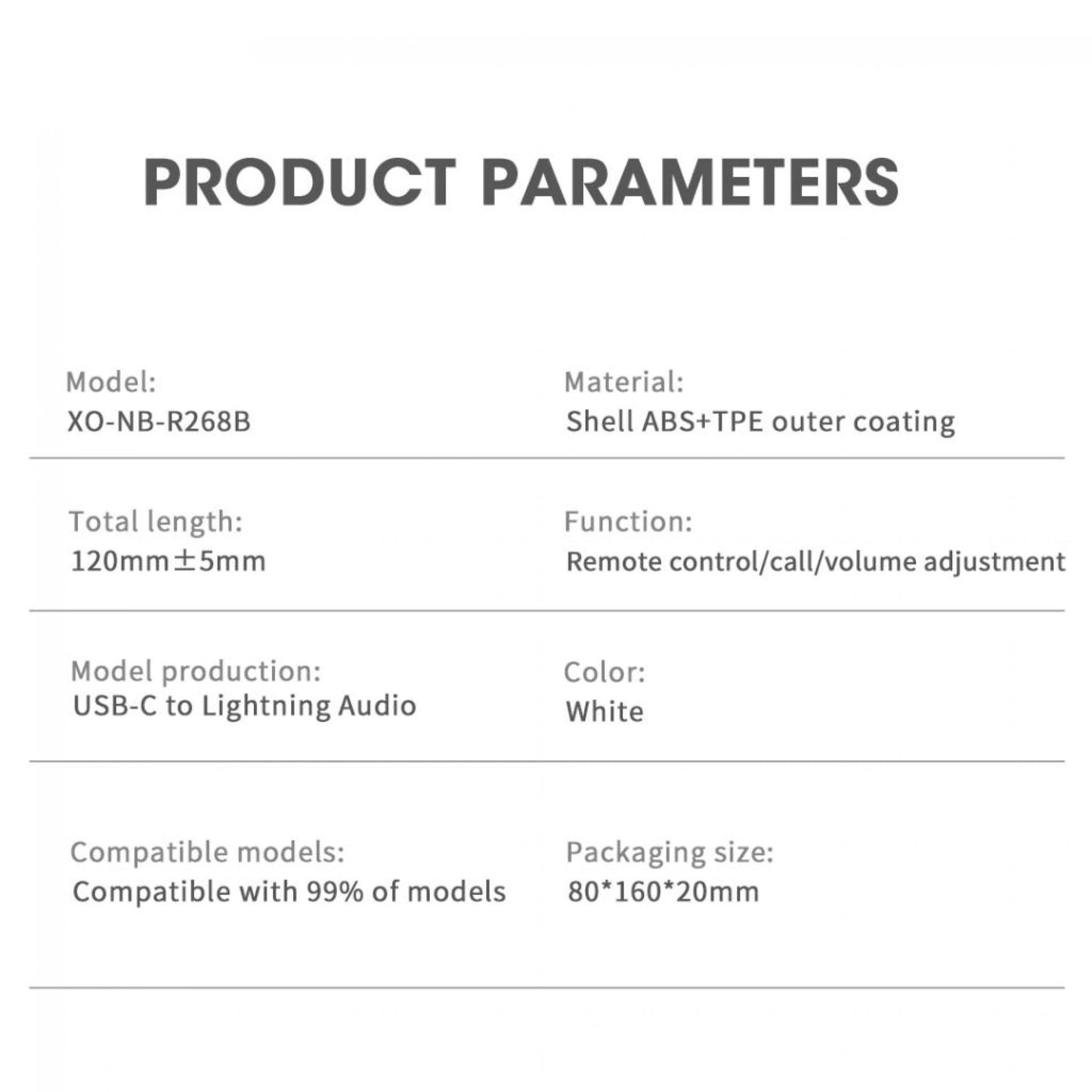 Adattatore Audio USB-C - Lightning XO Design NB-R268B, Bianco