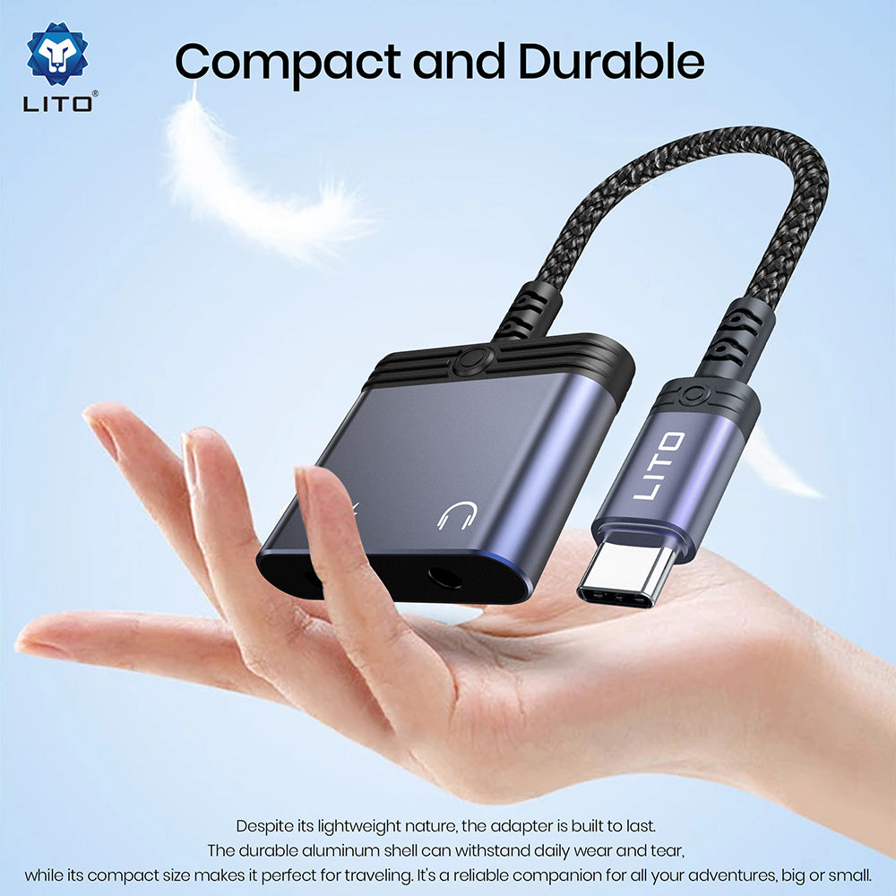 USB-C to USB-C / 3.5mm Lito LA04T Audio Adapter, Black