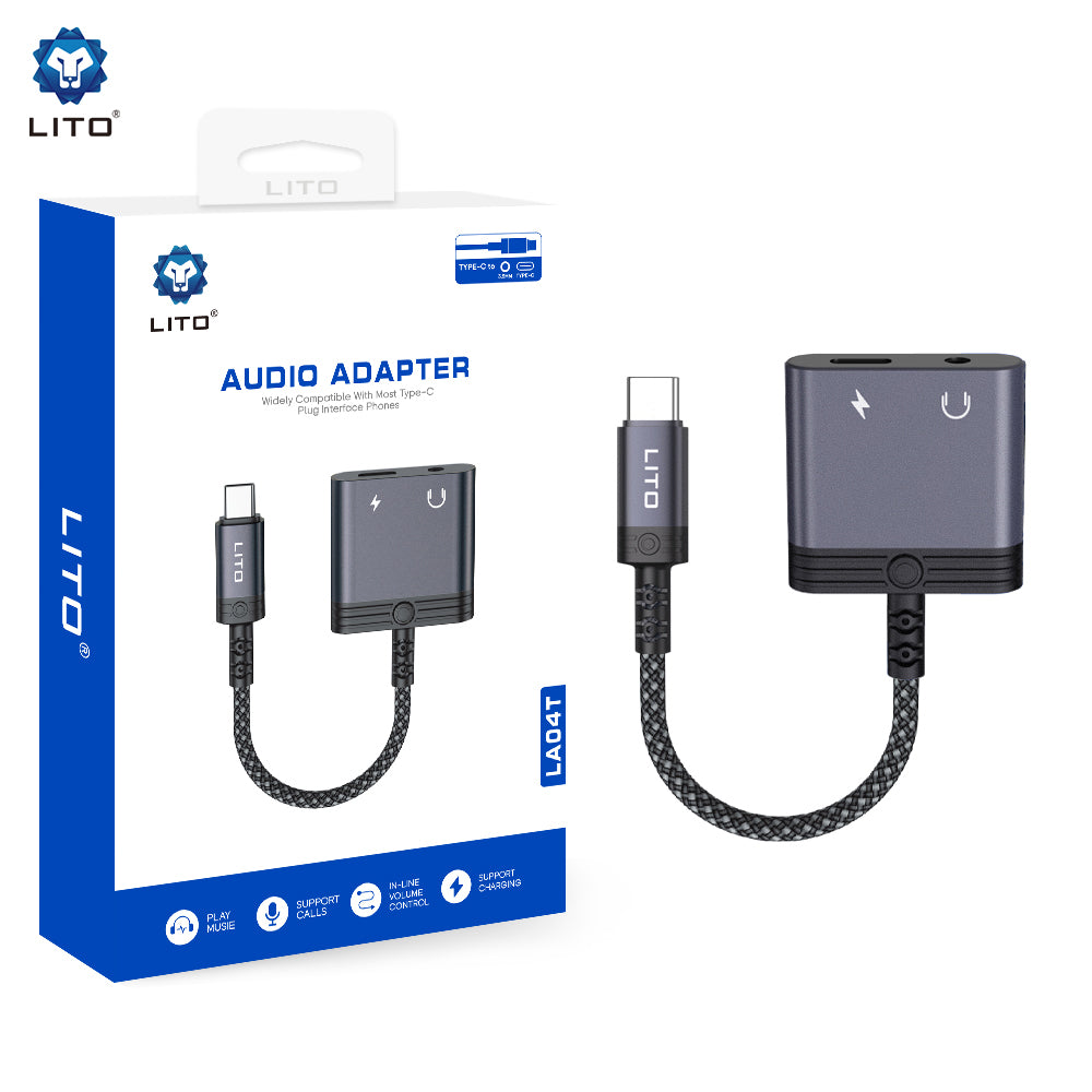 USB-C to USB-C / 3.5mm Lito LA04T Audio Adapter, Black