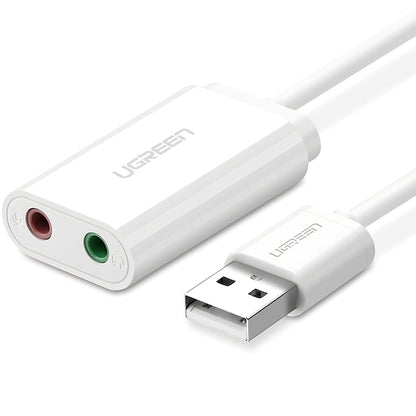 Scheda audio USB UGREEN US205, 2 x Jack 3.5mm, Bianca