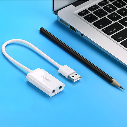 Scheda audio USB UGREEN US205, 2 x Jack 3.5mm, Bianca