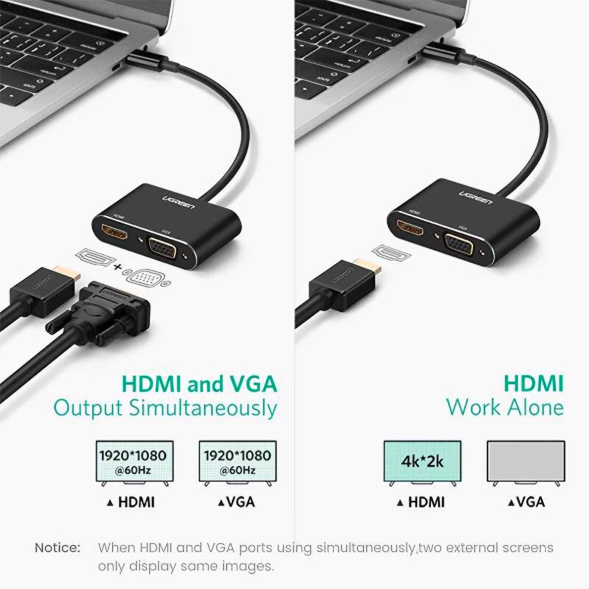 Adattatore Video UGREEN CM449, USB-A - HDMI / VGA, Grigio