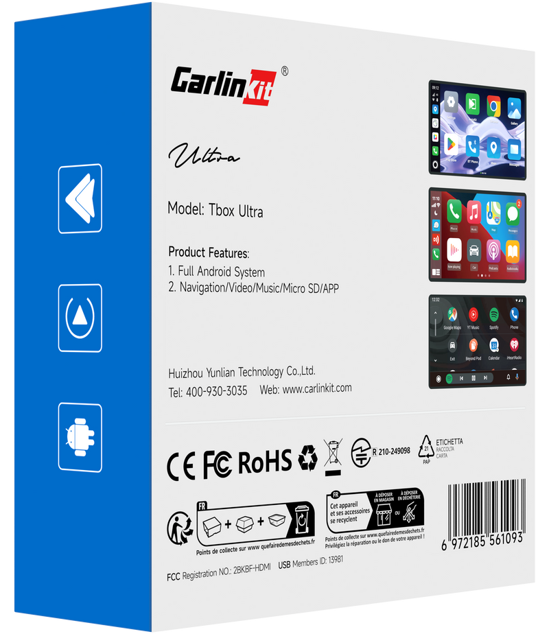 Adattatore Carplay / Android Auto Wireless Carlinkit TBox Ultra 2 per Apple iPhone / Serie Android, 8GB RAM / 128GB